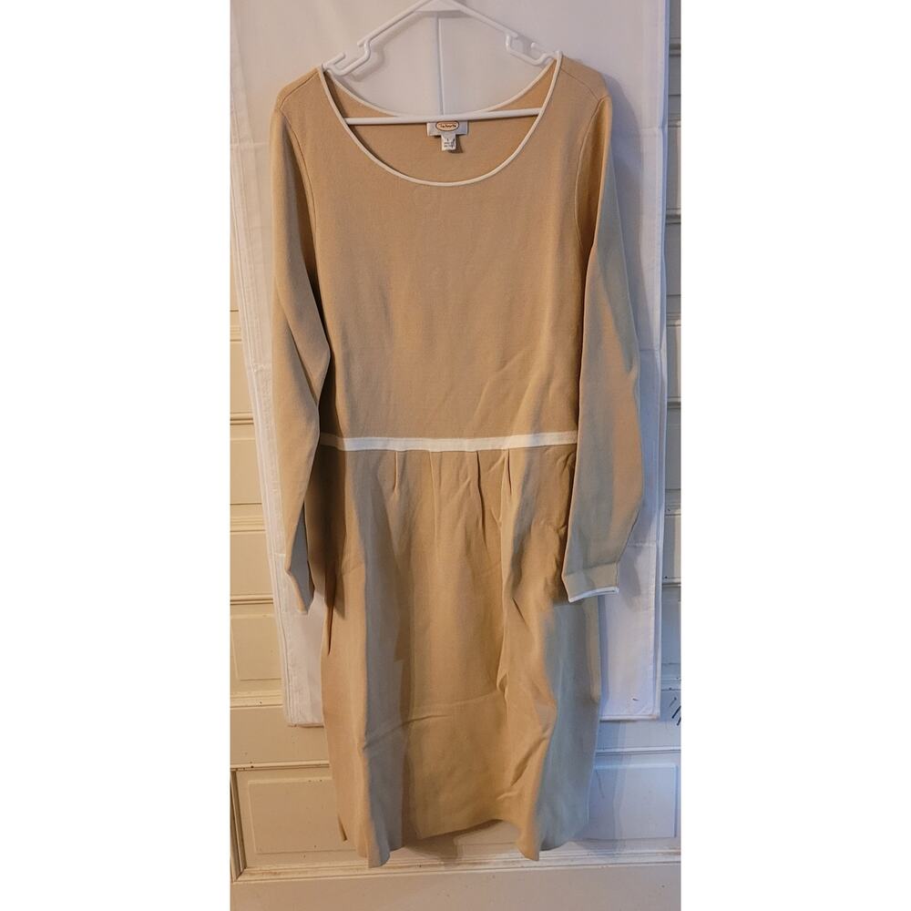 Talbots Knit Midi Dress, Tan w/Cream Accents, Size Large